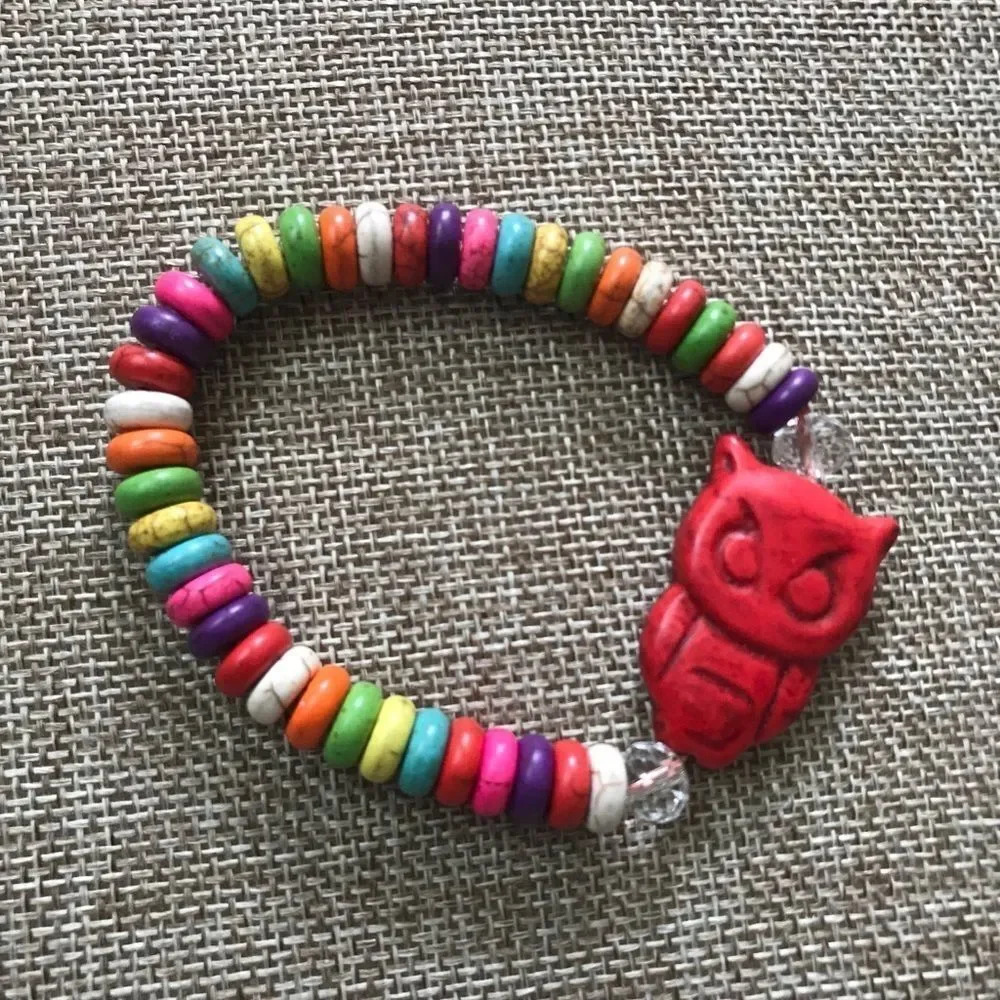 Owl Howlite Colores Owl Stretch Bracelet